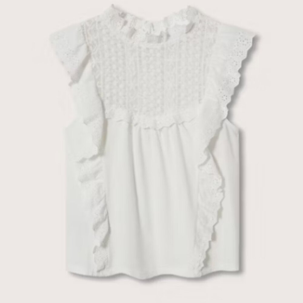 MANGO Frills cotton t-shirt WHITE